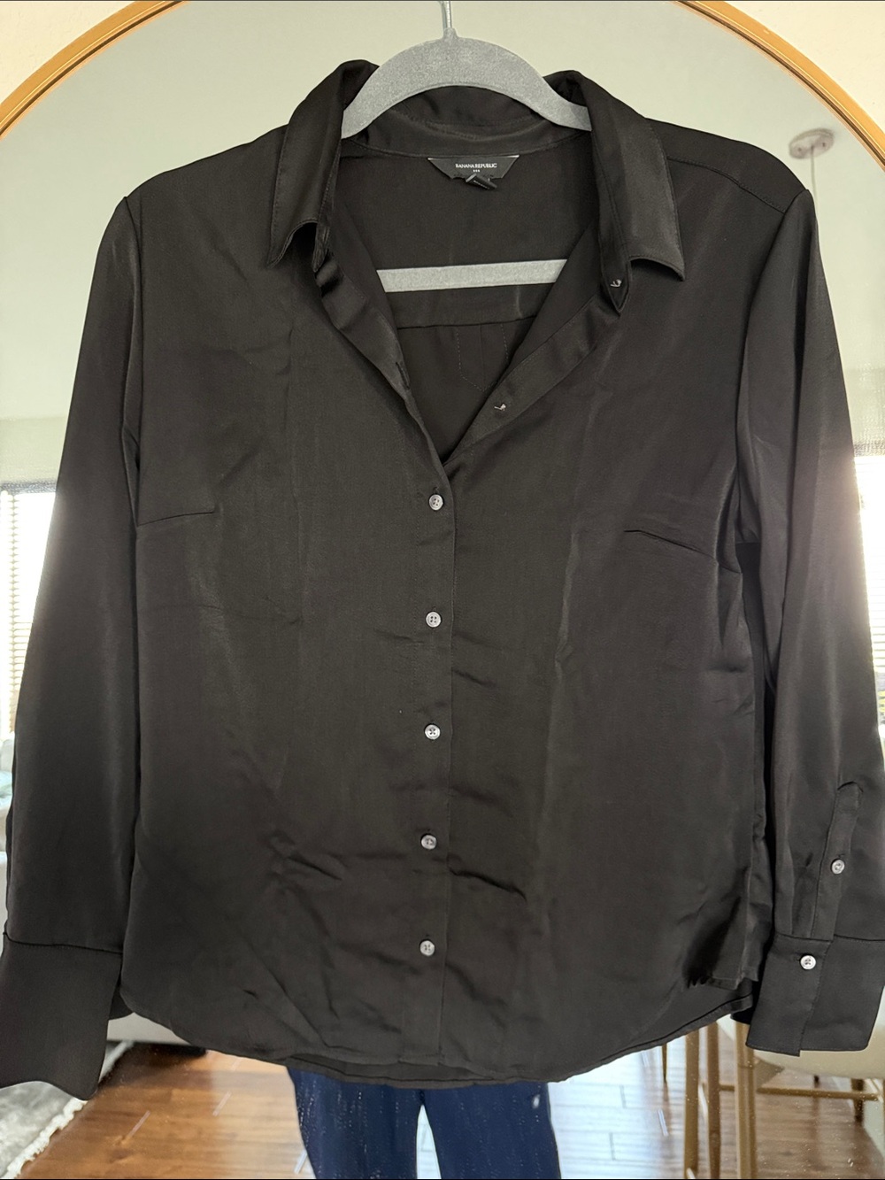 Banana Republic Black Button-Down Silk-Look Shirt